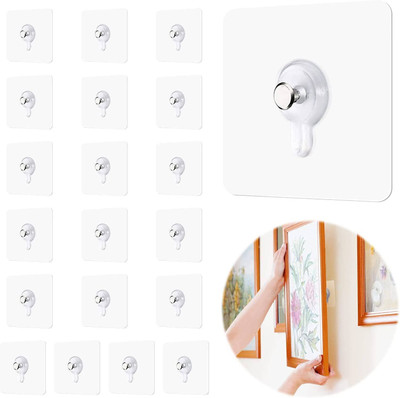 VESTURA Self Adhesive Sticker Hanger | No-Drill Plastic Wall Hooks Hook 20(Pack of 20)