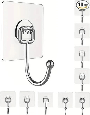 MERCEHIVE Big Transparent Hook Sticky Hooks,for Hanging, Bathroom,Big Transparent Hook Hook 10(Pack of 10)