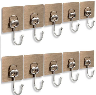 HI-HOPE Waterproof Big Adhesive Heavy Duty Sticky Stainless Steel Hook Hook 10(Pack of 10)