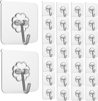 Shreejee Pack of 30 Plastic wall Hook Sticker for Hanging Kitchen/Bathroom accessories Hook 30(Pack of 30)