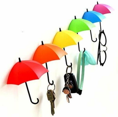 Flywind Multipurpose Umbrella, Key, Hat Holder Wall Hanging Hook Plastic Key Holder(3 Hooks, Multicolor)