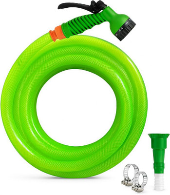 RAMA PIPE 5 mtr(15 ft) 0.5 inch heavy duty garden pipe with 8 way pvc spray, connector and clamps water gardening cleaning Hose Pipe(5 m)