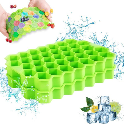 Enlix Honeycomb 37 Cavity Ice Cube Tray for Small Cubes Green Plastic Ice Cube Tray(Pack of2)