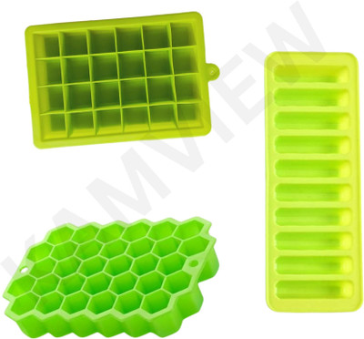 Kamview Combo of Square, Honeycomb and Stick shape Flexible Silicone ice cube trays Green Silicone Ice Cube Tray(Pack of3)