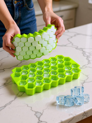 Angelware Flexible Silicone Honeycomb 37 Cavity Ice Cube Tray Small Cubes Green Plastic Ice Cube Tray(Pack of1)