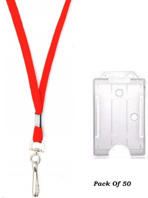 JSMSH Plastic ID Badge Holder, Lanyard(Pack of 50)