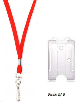 JSMSH Plastic ID Badge Holder, Lanyard(Pack of 5)