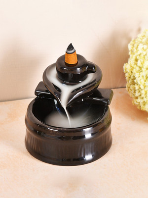 Craftam Shivling Smoke Fountain Backflow Incense Burner Holder with 30 Incense Cones Ceramic Incense Holder Set(Black)