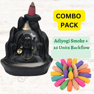 Combo Pack of Shiva Adiyogi Backflow Incense Holder with 20 Units Cones Polyresin Incense Holder(Black)