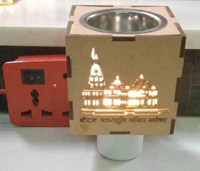 Radhey Radhey Electric Kapoor Dani for Home,Office with On/Off Switch & Night Lamp Wooden Incense Holder(Brown, Pack of 1)