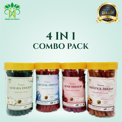 NIMBA NATURALS Premium 4 in 1 Combo Dhoop Stick Pack Mogra, Crystal, Rose, Prestige(400 Units, Set of 4)