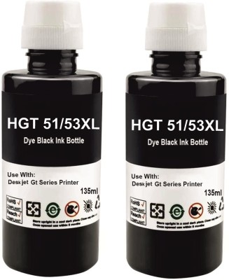 verena Refill Ink for HP GT51XL,GT53XL GT5810, GT5820, GT5811, GT5821, (BK-135 ML X 2) Black Ink Bottle