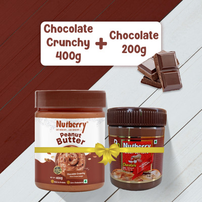 Nutberry Peanut Butter Chocolate Crunchy (400gm) + Chocolate (200gm)(600 g, Pack of 2)