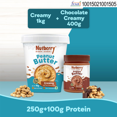 Nutberry PEANUT BUTTER CREAMY 1KG & CHOCOLATE 400GM(1.4 kg, Pack of 2)