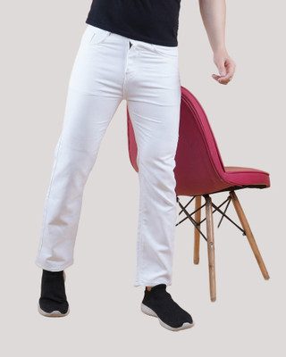 White leapard Relaxed Fit Men White Jeans