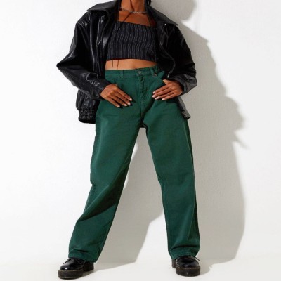 High Waist Regular Women Green Jeans