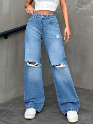 JHIMKEE Boyfriend Women Light Blue Jeans