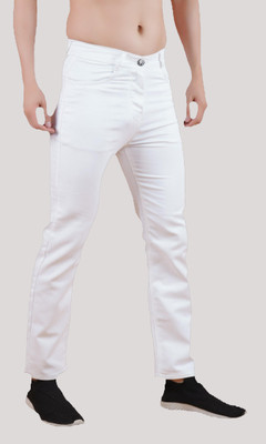 White leapard Relaxed Fit Men White Jeans