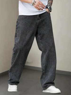 White leapard Loose Fit Men Grey Jeans