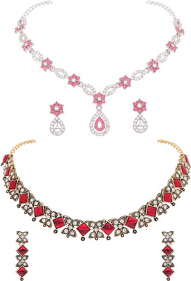 Vedda Brass Gold-plated Silver, Gold, White, Pink Jewellery Set(Pack of 2)
