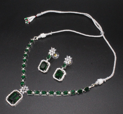 Gleamora Alloy Silver Green Jewellery Set(Pack of 3)
