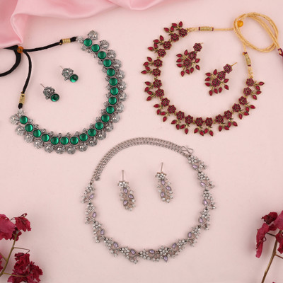 Vedda Brass Gold-plated Green, White, Red Jewellery Set(Pack of 3)