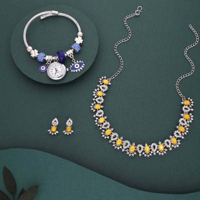 Vedda Brass Gold-plated Silver, White, Yellow Jewellery Set(Pack of 1)
