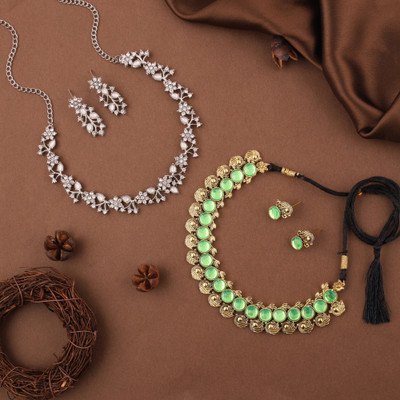 brado jewellery Brass Gold-plated Gold, Silver, White Jewellery Set(Pack of 2)