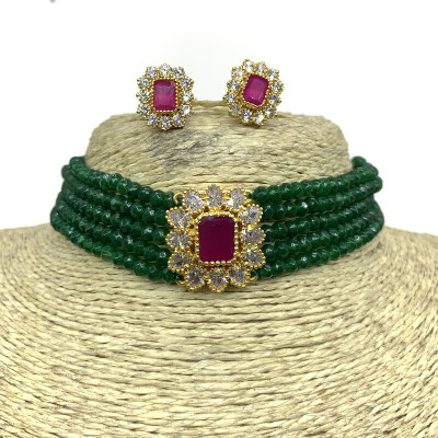 GEODE DELIGHT Brass Green Jewellery Set(Pack of 3)