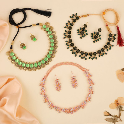 Vedda Brass Gold-plated Gold, Green, Rose Gold, Purple, White Jewellery Set(Pack of 3)