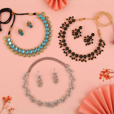 brado jewellery Brass Gold-plated Gold, Blue, White Jewellery Set(Pack of 3)