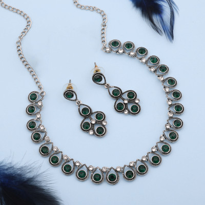 Alasca Brass Gold-plated Silver, White, Green Jewellery Set(Pack of 1)