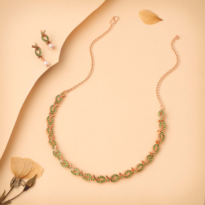 Alasca Brass Gold-plated Rose Gold, White, Green Jewellery Set(Pack of 1)