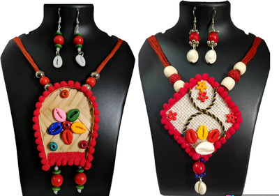 LOKNATH HANDCRAFFT Fabric Red Jewellery Set(Pack of 2)