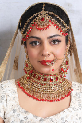 SS IMITATION JEWELLERY Alloy Gold-plated Red Jewellery Set(Pack of 4)