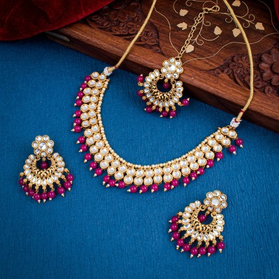 Sukkhi Brass Gold-plated Gold, Pink Jewellery Set(Pack of 1)