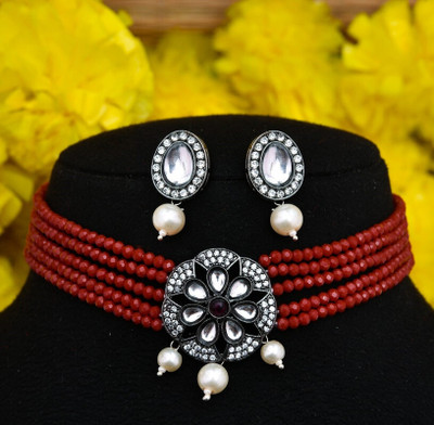 GEODE DELIGHT Brass Red Jewellery Set(Pack of 3)