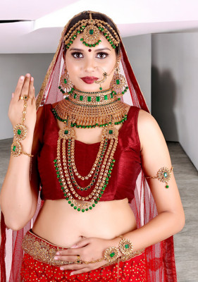 SHIV SHAKTI JEWELLERS Alloy Gold-plated Green Jewellery Set(Pack of 7)