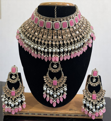 SS IMITATION JEWELLERY Alloy Gold-plated Pink Jewellery Set(Pack of 3)