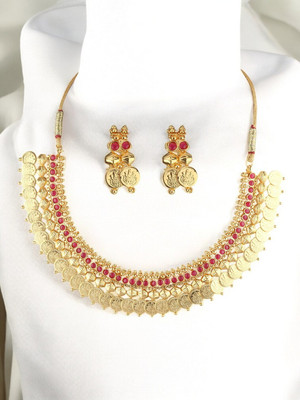 JEWELS GURU Alloy Gold-plated Maroon, Gold Jewellery Set(Pack of 1)