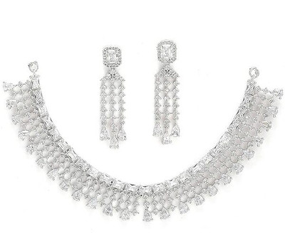 Queen Art Oxidised Silver Rhodium White Jewellery Set(Pack of 1)