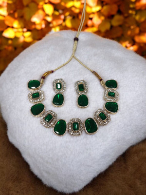 R A Enterprises Alloy Gold-plated Green Jewellery Set(Pack of 3)