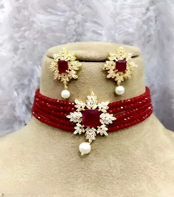 ARADHEMA Brass Gold-plated Red Jewellery Set(Pack of 1)