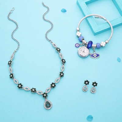 Vedda Brass Gold-plated Silver, White, Green Jewellery Set(Pack of 1)