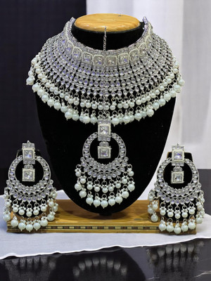 SS IMITATION JEWELLERY Alloy Gold-plated White Jewellery Set(Pack of 3)