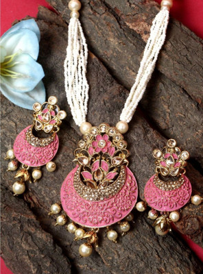 CHARMING JEWELS Alloy Gold-plated Pink Jewellery Set(Pack of 1)