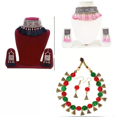 Gleamora Alloy Silver Multicolor Jewellery Set(Pack of 3)