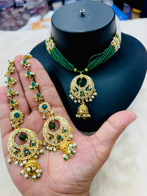 parth fancy artificial Brass Gold-plated Green, Gold Jewellery Set(Pack of 1)