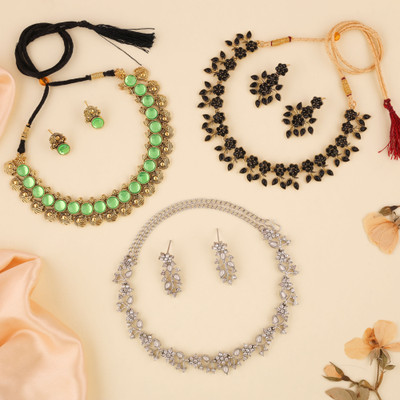 brado jewellery Brass Gold-plated Gold, White, Green Jewellery Set(Pack of 3)