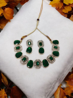 R A Enterprises Alloy Gold-plated Green Jewellery Set(Pack of 3)